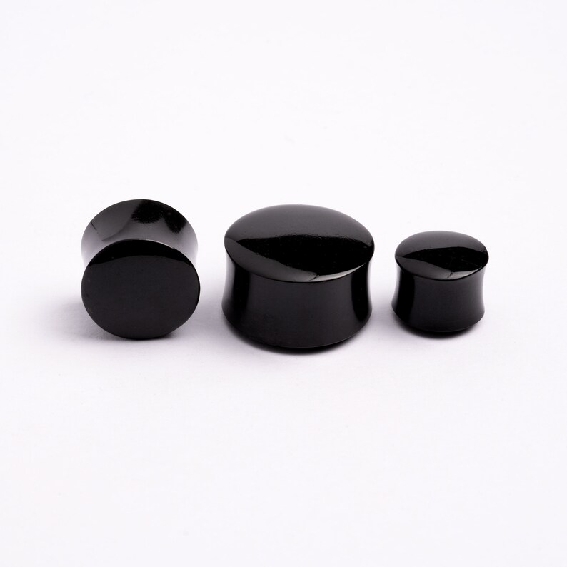 Black Agate Stone Plugs Ear Gauges Black Agate Plug Etsy