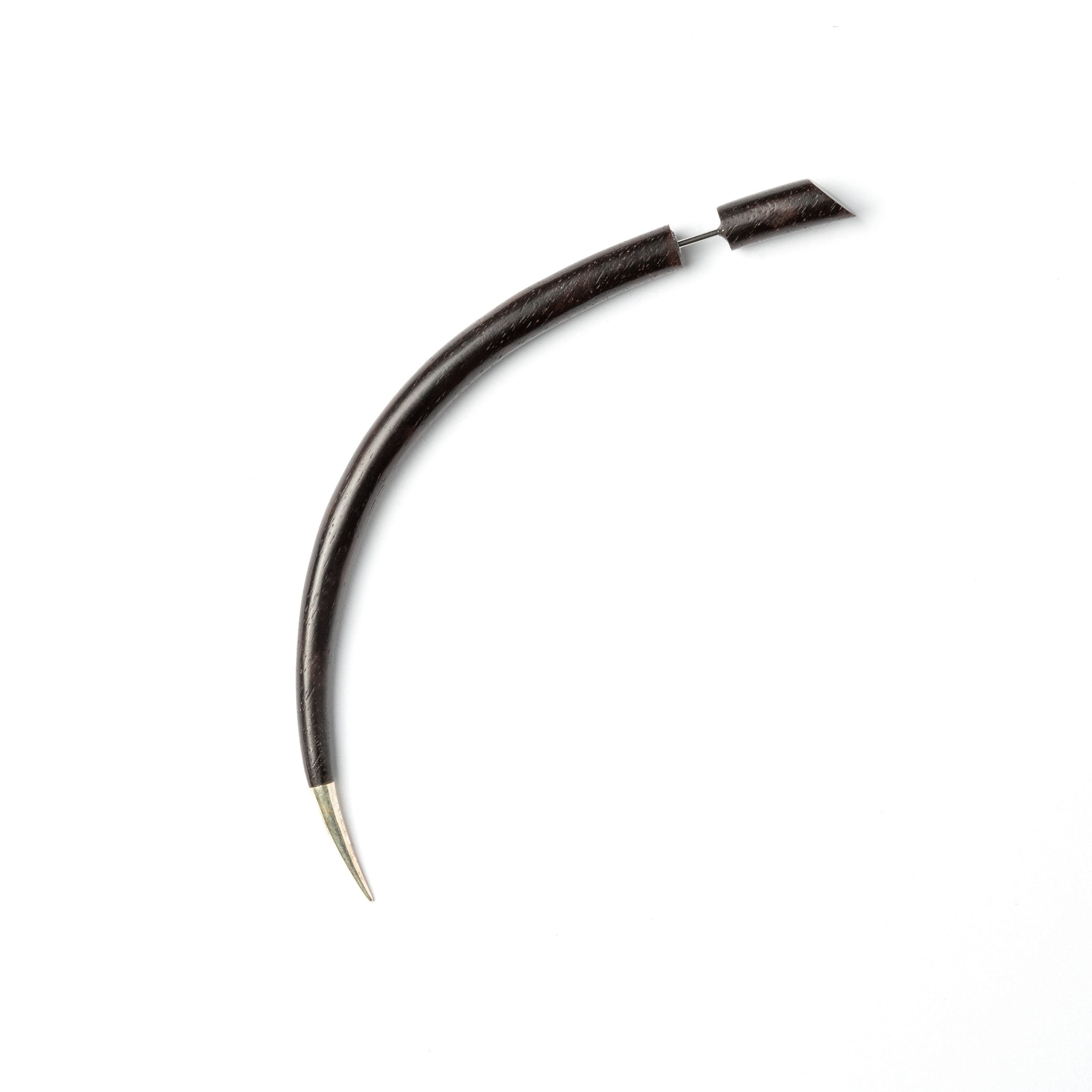Boucles d'oreilles longues pointes Camden avec pointe en argent, fausses boucles d'oreilles en bois, boucle d'oreille talon, fausses jauges coniques, bijoux de fausse jauge