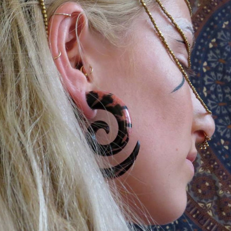 Black Spiral Gauges With Coral Taper Gauge Earrings for Etsy