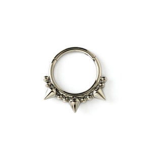 Spiky septum clicker ring, surgical steel hinged segment piercing ring 16g, edgy dark click on piercing ring, alternative septum jewellery