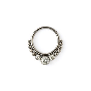 Piercing a scatto in zirconia, anello in acciaio chirurgico da 1,2 mm (16 g), anello con segmento incernierato con gemma da 6 mm, 8 mm, 10 mm per trago, elica, cartilagine