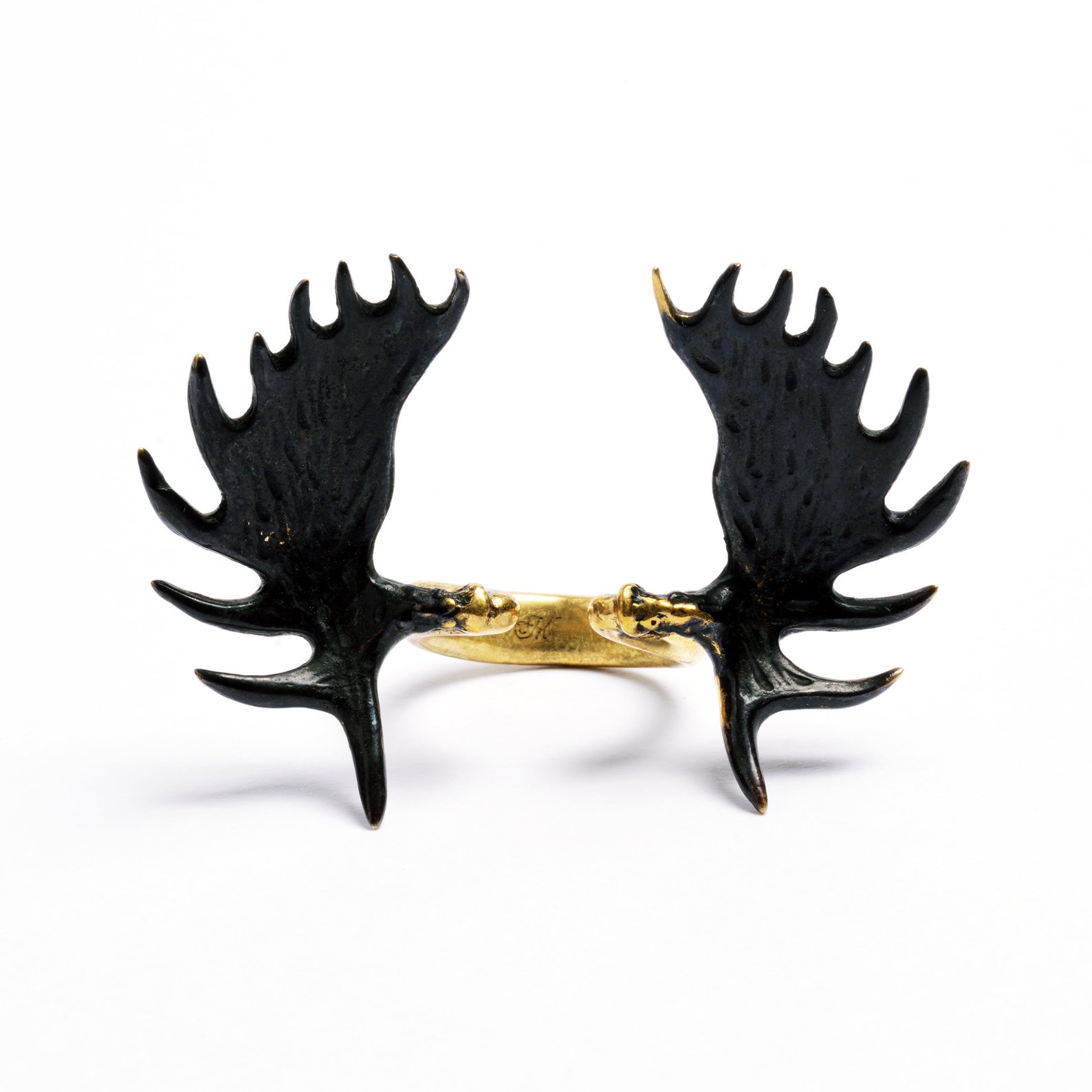 Gothic Moose Horn Statement Ring Animal Adjustable Ring Etsy