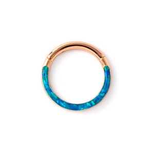Rose Gold clicker ring with blue Opal, surgical steel hinged segment ring 1.2mm/16g, septum piercing ring tragus, helix earring, cartilage