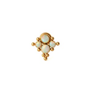 Shahee Opal Labret, 1.2mm/16g gold surgical steel internally threaded screw on earring, helix, cartilage, medusa flat back earring