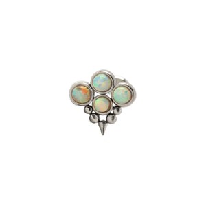 Brenna spiky labret stud with White Opal 1.2mm/16g surgical steel internally threaded screw on earring, cartilage, conch flat back earring
