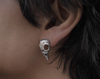 Raven skull stud earrings, bronze or silver bird skull earrings, gothic skull ear studs, morbid unisex alternative jewellery
