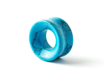 Turquoise tunnels, double flare stone ear gauges 8mm/0g-25mm/1'' organic natural gemstone eyelets, stretched ear jewelry
