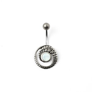 Spiral Mother of Pearl belly bar, 316L surgical steel belly button ring, belly piercing 1.6mm (14g) boho tribal body piercing, Belly Jewelry