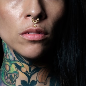 Trio opal septum clicker, gold surgical steel piercing ring 1.2mm/16g, 6mm, 8mm, 10mm gemstone hinged segment ring, tragus, helix, cartilage