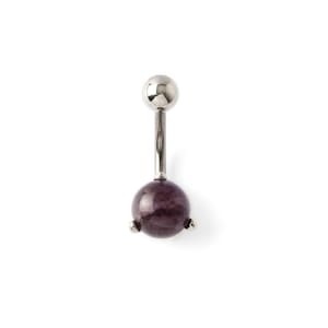 Anneau de nombril en améthyste, barre de nombril en acier chirurgical 14 g avec pierre précieuse, bijoux de marine minimalistes pour piercing au ventre, bijoux de piercing