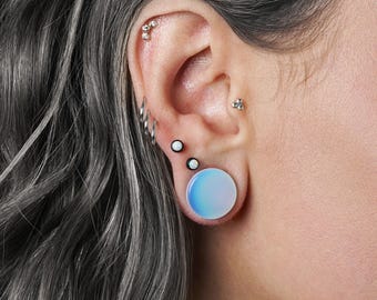 Opalite plugs, double flare stone plugs ear gauges 3mm/8g - 25mm/1" organic natural plug & tunnels, stretched ear jewelry