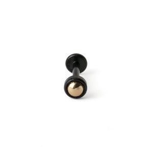Labret noir et or, piercing à dos plat fileté à l'intérieur en acier chirurgical 1,2 mm (16 g) longueurs 6 mm, 8 mm, boucle d'oreille noire minimale vissée