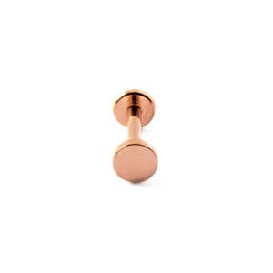 Rose Gold disc labret, surgical steel internally threaded screw on flat back earring tiny stud piercing for cartilage, tragus, helix, medusa