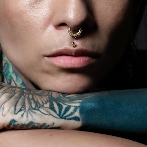 Anneau clicker pour septum de Siti avec onyx noir, anneau de piercing segment articulé en acier chirurgical doré, 1,2 mm/16 g, 6 mm, 8 mm, anneau de septum avec pierres précieuses de 10 mm