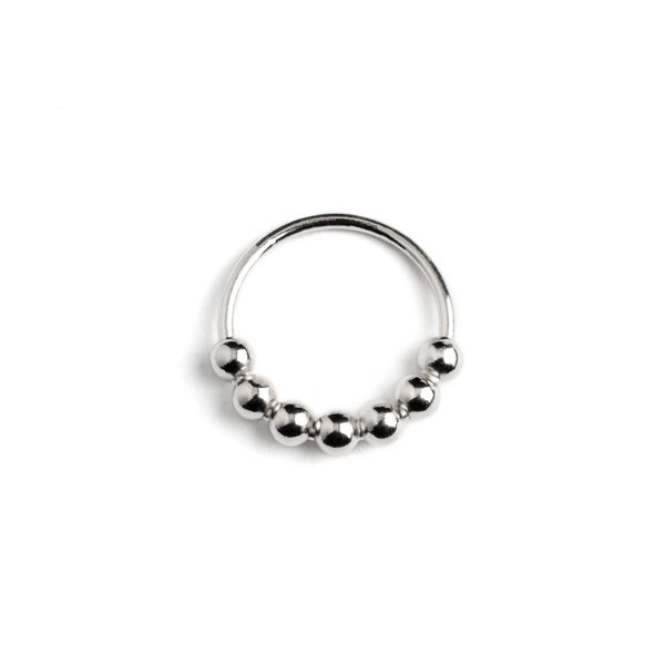 Beaded Silver Nose Ring Hoop, piercing ring 0.8mm/20g, helix, daith, rook, boho tribal handmade nose rings and studs unique nostril jewelry