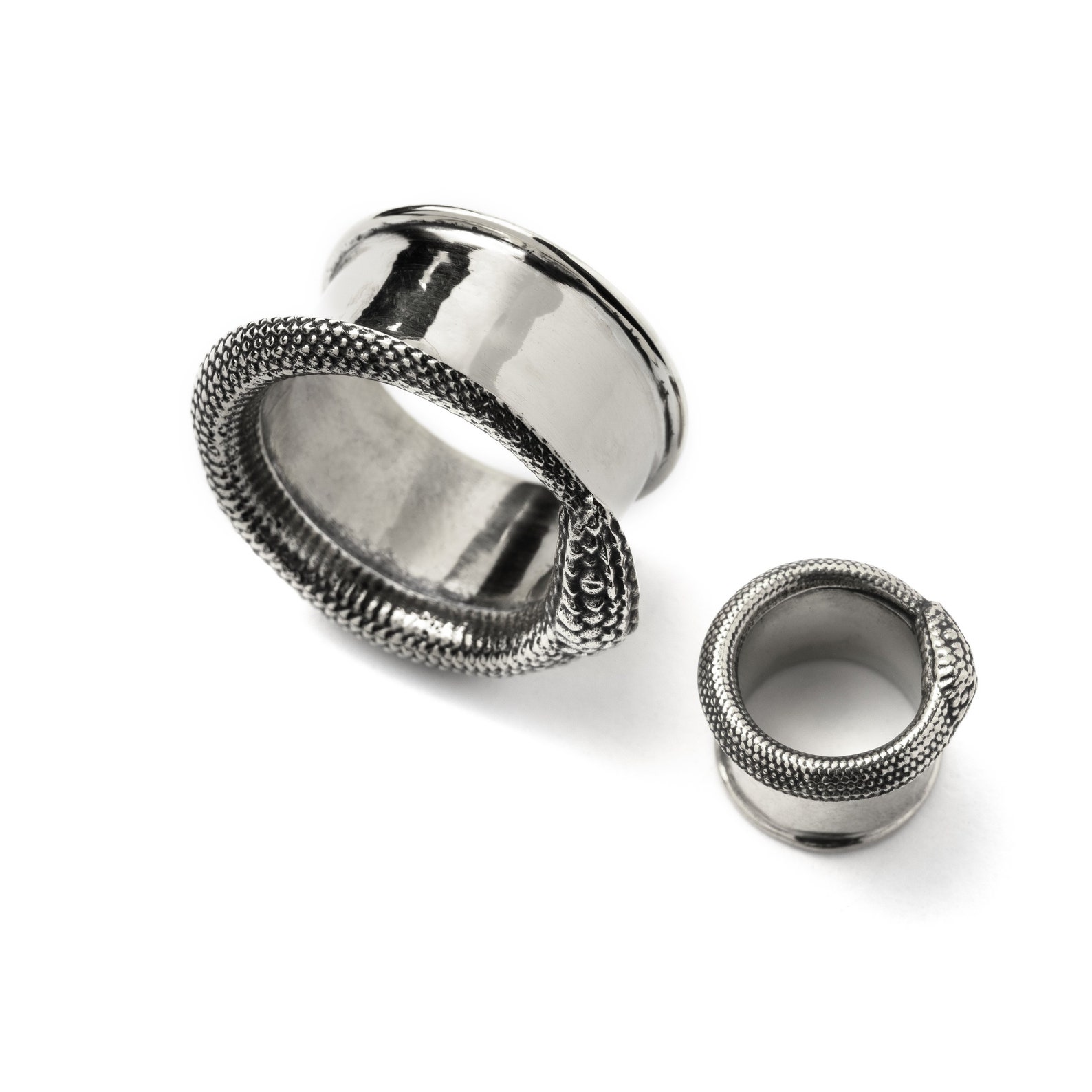 Ouroboros Sterling Silver Tunnels, Snake Plug Tunnels Gauges 8mm 0g