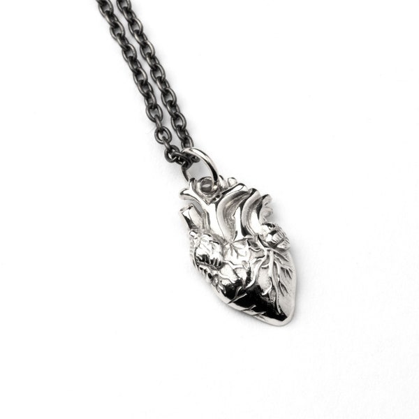 Sterling silver anatomical heart charm necklace, dainty super realistic heart pendant comes on a silver chain, unique handmade heart jewelry