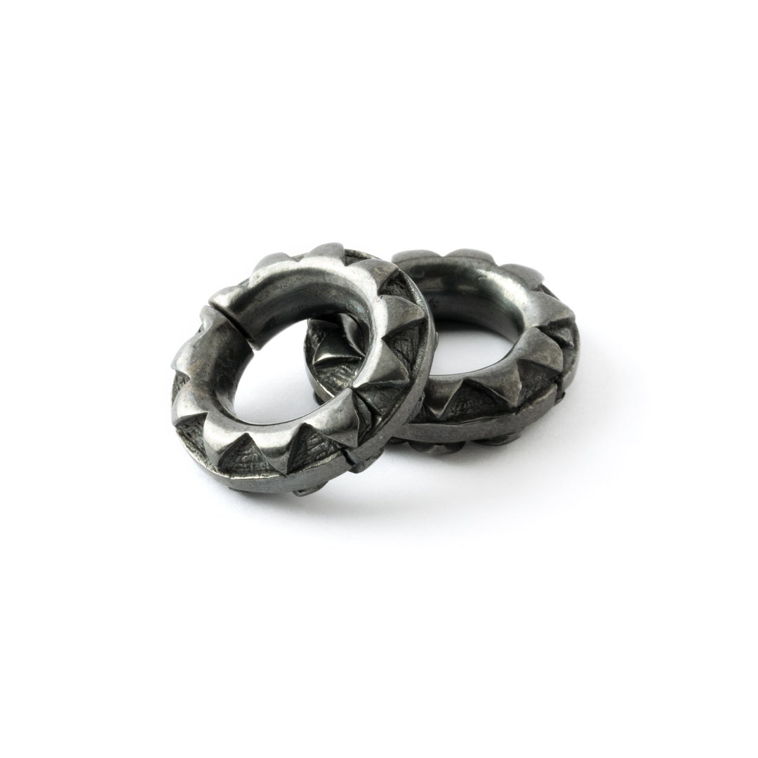 Black Silver Zigzag Hoop Hangers, Geometric Ear Weights Hoops for