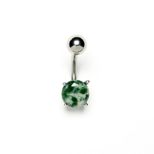 Amazonite diamond cut belly button ring, 316L surgical steel belly bar stone belly ring 1.6mm=14g belly piercing jewelry