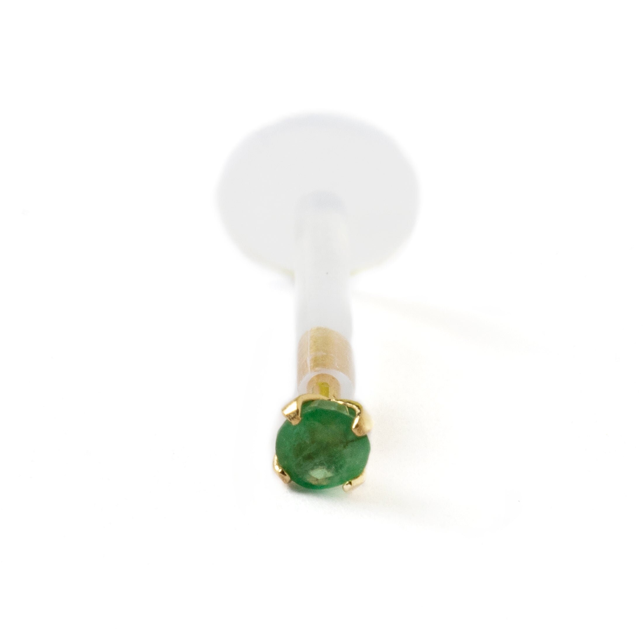 10k Solid Gold Labret Stud With Emerald Bioflex Labret Earring
