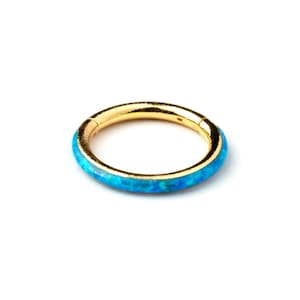 Gold septum clicker ring with blue opal,  surgical steel hinged segment ring 1.2mm/16g, 8mm, 10mm piercing ring, tragus, helix, cartilage