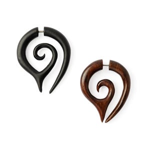 Poiny Spiral Wooden Fake Gauges, taper fake gauges, fake gauge earrings, faux gauges, fake stretchers, tribal gauge jewelry PRICE PER SINGLE