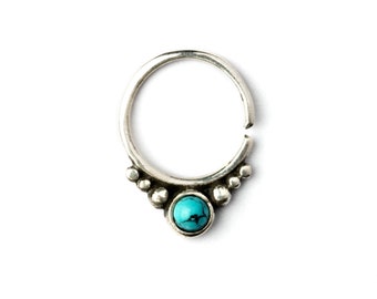 925 Silver septum ring with Turquoise, delicate silver piercing ring 1mm/18g septum ring with stone, unique handmade silver septum jewellery