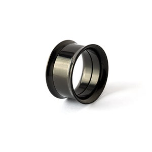 Black plug tunnels, surgical steel ear gauges with screw back rim, double flared gauge earrings 3mm (8g) - 20mm (3/4”), PRICE PER SINGLE