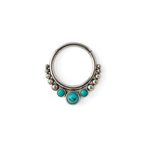 Turquoise Septum Clicker, surgical steel piercing ring 1.2mm (16g), 6mm, 8mm, 10mm gemstone hinged segment ring for tragus, helix, cartilage