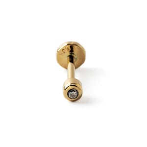 14k Gold mit CZ Labret Stud, Edelsteine dot Innengewinde aufschraubbar zurück Ohrring 16g, flache Rückseite für Tragus, Helix, Knorpel