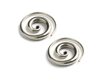 Tribal Silver Spiral Earrings, Spiral Hoop Earrings, Silver Hoop Earrings, Tribal Earrings Silver, Silver Ethnic Earrings, Spiral Earrings