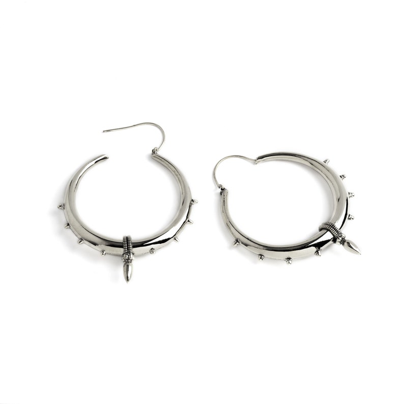 Pendientes de aro de plata de ley guerrero, pendientes de declaración tribal boho unisex para hombres y mujeres, aros gitanos gruesos tamaños 30 mm, 40 mm, 60 mm imagen 4