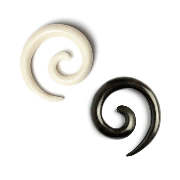 Spiral tribal ear stretchers, bone and horn taper gauge earrings for stretched ears 2mm/12g - 20mm/3/4” ear gauges, natural gauge jewellery