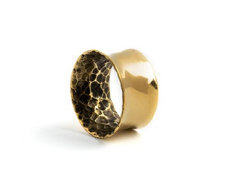 Hammered Brass plug tunnels, stretched ears gauge earrings, ear tunnels 5mm (4g) - 25mm (1”), Tribal plugs and tunnels