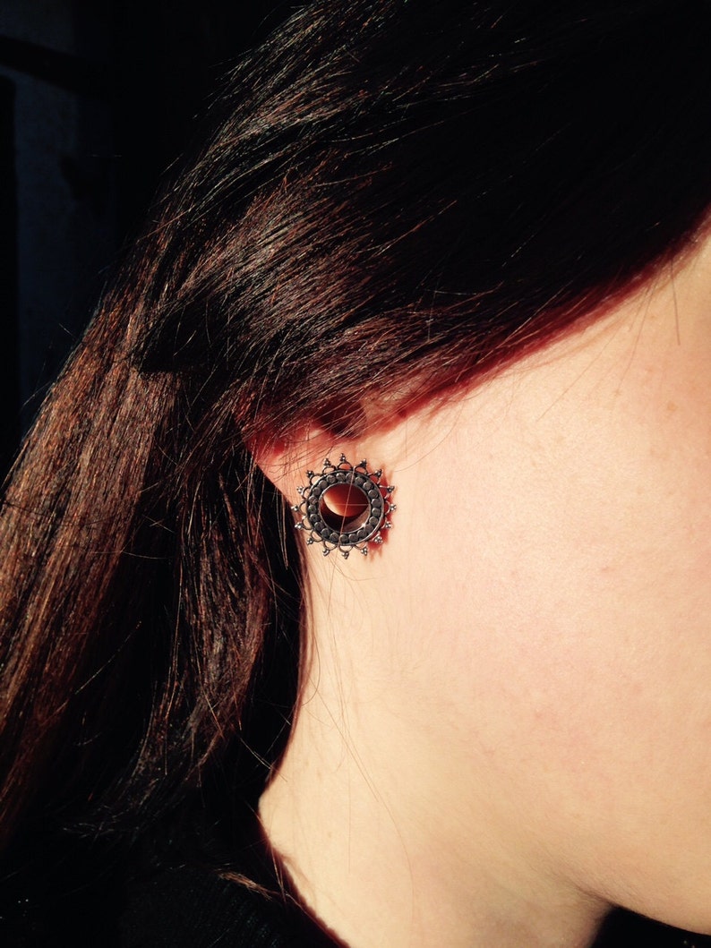 Silver Tribal Flower Plug Tunnels Ear Tunnels Gauge Earrings Etsy UK