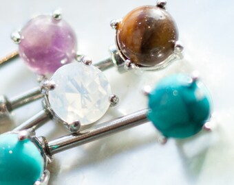 Nipple Piercing, Stone Nipple Bar, Nipple Ring, Nipple Jewelry, Semi Precious Nipple Barbell, Body Piercing,Body Jewelry,Gipsy Body Piercing