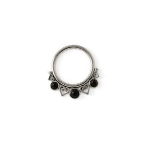 Neptune black Onyx septum clicker ring, surgical steel piercing ring 1.2mm/16g, 6mm, 8mm, 10mm gemstone hinged segment ring, septum jewelry