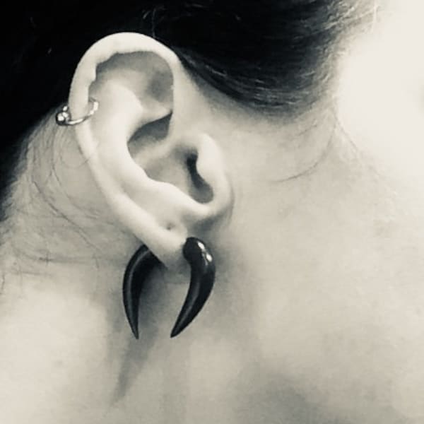 Tikanga wood earrings, Rosewood and Blackwood fake gauge earrings, horseshoe earrings, organic natural earrings, tribal fake gauge jewelry