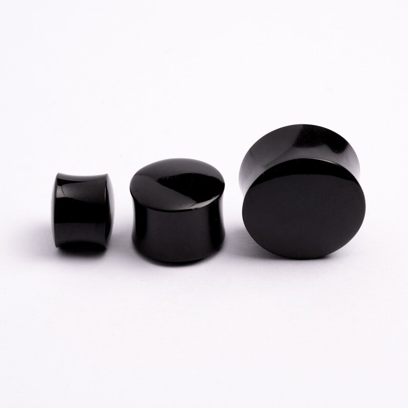 Black Agate Stone Plugs Ear Gauges Black Agate Plug Etsy