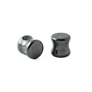 Hematite plugs, double flared stone plugs 4mm/6g - 16mm/5/8” organic natural plugs and tunnels, stretched ear jewelry, PRICE PER SINGLE