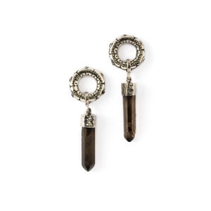 Silber Ohrgewichte Creolen mit Rauchquarz, gedehnte Ohren Ohrgewichte Hänger 4 mm/6g, 6 mm/2g Gauge Clicker Creolen PREIS PRO EINZELN