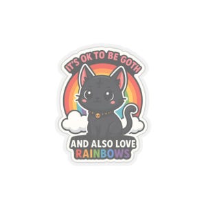 Cute Goth Cat Rainbow Kiss-Cut Stickers, Laptop Decals, Water Bottle Stickers, Aesthetic Stickers, Gifts for Cat Lovers