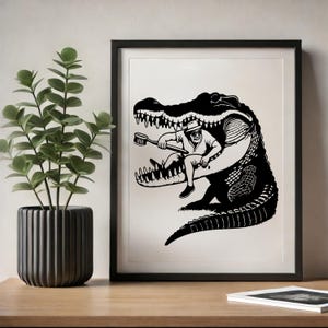 Vintage-Style Alligator Art Print - Crocodile Illustration, Retro Tattoo Design, Digital Download, Dark Humor Clipart, Vector PNG