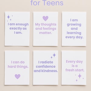 Positive Affirmations for Teens | Printable Wall Art & Card Set | Self-Esteem Boost | Inspirational Quotes for Teens | Instant Download