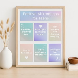 Positive Affirmations for Teens | Printable Wall Art & Card Set | Self-Esteem Boost | Inspirational Quotes for Teens | Instant Download