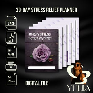 Stress Relief Planner 30-Day PDF & JPG Bundle - Anxiety Tracker, Daily Calm Journal, Self-Care Workbook | Mental health planner