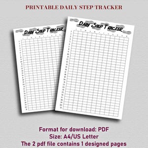 Rastreador de pasos diario / Registro de pasos mensual imprimible / Rastreador de actividad física en formato PDF (A4/Carta de EE. UU.) / Rastreador de pasos / Rastreador de pasos de 365 días / Registro de pasos diario