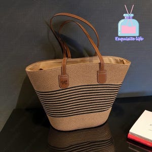 Sac de plage en paille personnalisé,Panier en cuir personnalisé,Sac panier du marché français avec cuir,Panier bohème,Sac de marché,Cadeaux pour elle,Sac à main