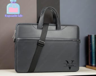 Custom Leather Laptop Bag,Leather Messenger Bag,Personalized Name Messenger Bag Briefcase,Engrave Initial Computer Case,Gifts For Him,15.6 "