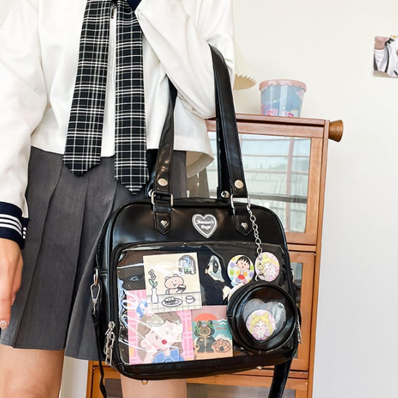 Bolso tote Ita con bolsillo decorativo, bolso de hombro, bolso tote Ita con ventana transparente, bolso de anime, bolso Ita de anime, llaveros y accesorios, regalos imagen 8